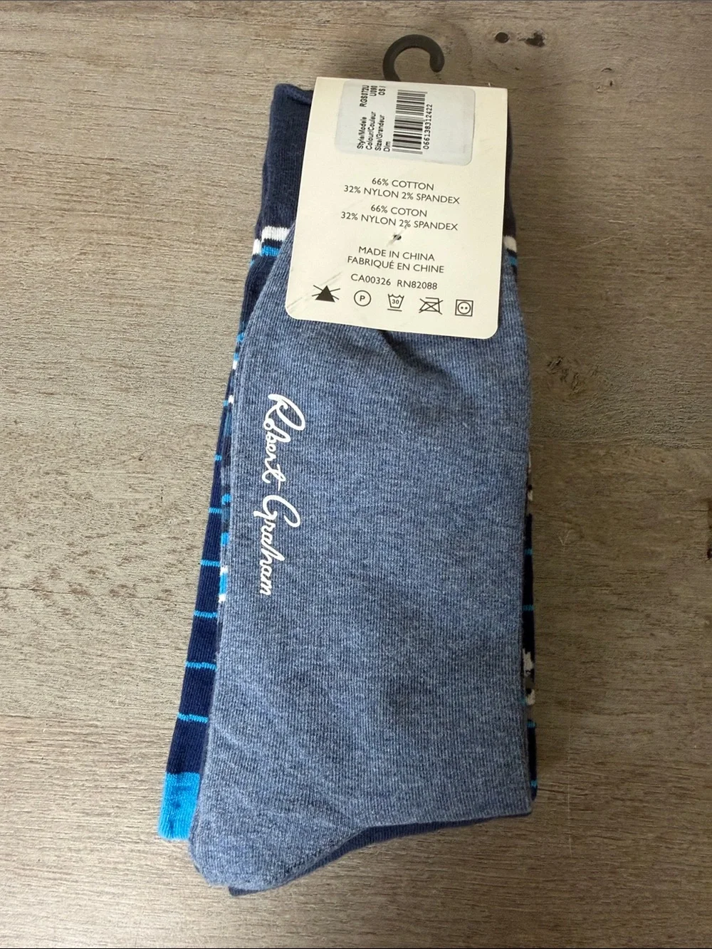 Robert Graham 3 Pack Navy Blue Striped Socks with Dog Motif